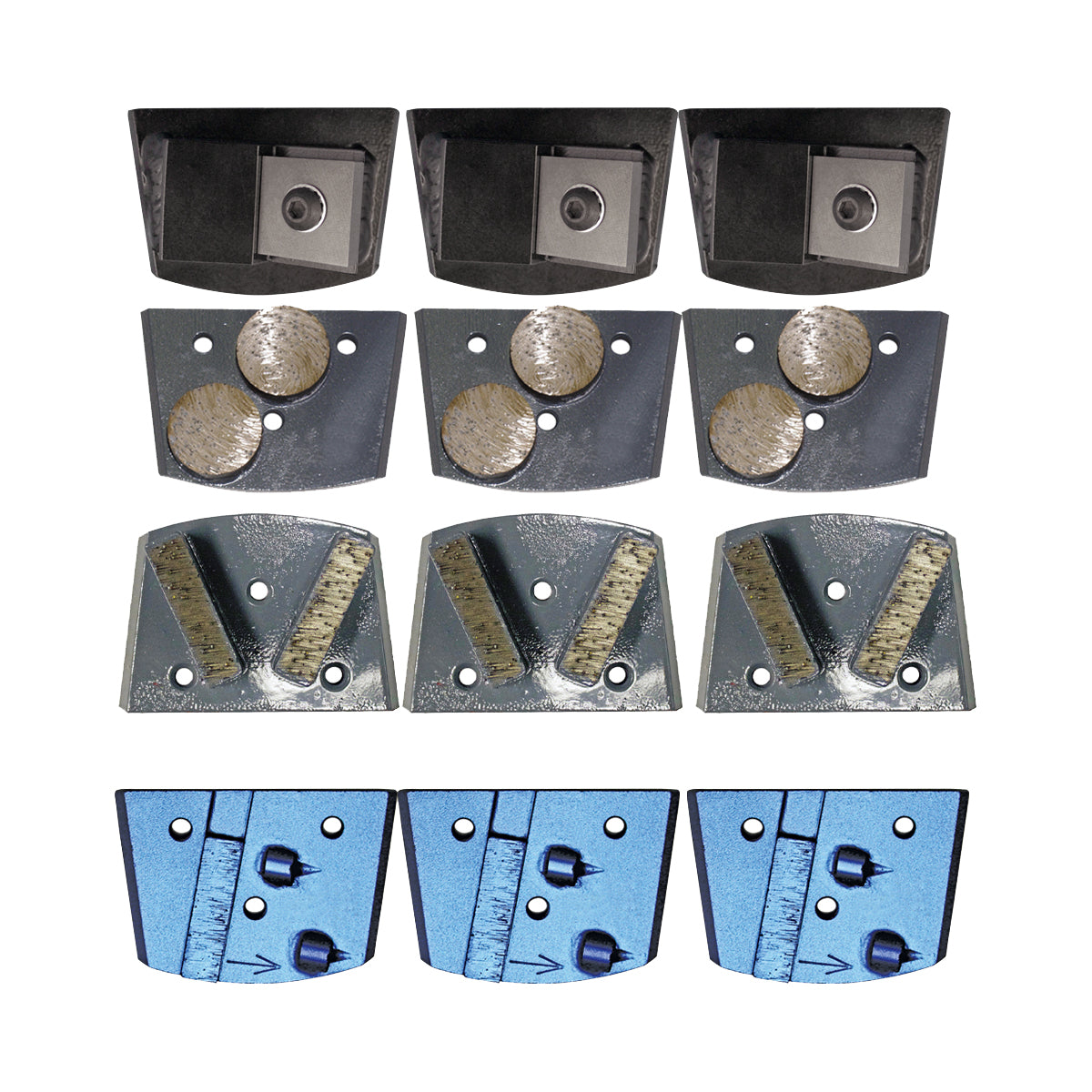 EDCO Tooling Package for Magna-Trap® Single-Disc Floor Grinder (Medium Concrete)
Includes:
3 Magna-Blades (Left Hand)
3 Double Dyma-Dots (Grey)
3 Dyma-Segs (Grey)
3 PCD w/ Backing Segment (Left Hand)
ProTungsert III (6 Pack)