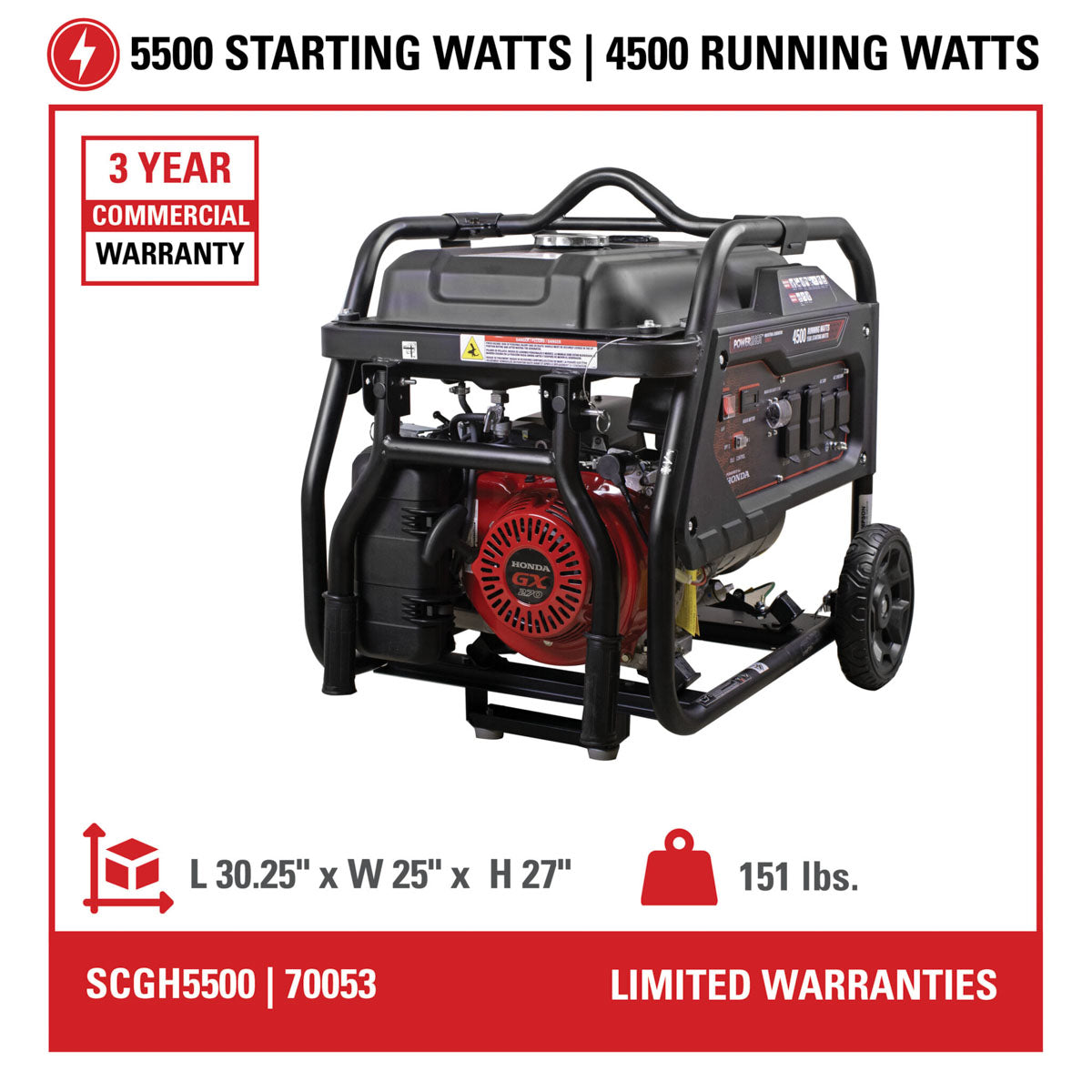 Simpson SCGH5500 Industrial Generator, 5500 Watts with Honda GX270 Engine