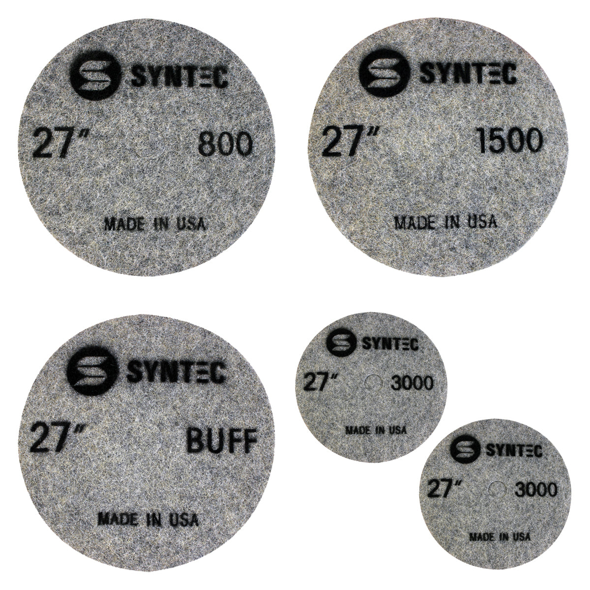 EDCO Multi-Pack of 27" Burnishing Pads (1x 800/1500/Buff, 2x 3000-Grit) for use with Magna-Trap® Grinders/Polishers.
Burnishing pads featuring fine-grit Diamond and Resin that generate heat to activate the floor guard, producing a polished surface with a brilliant shine.