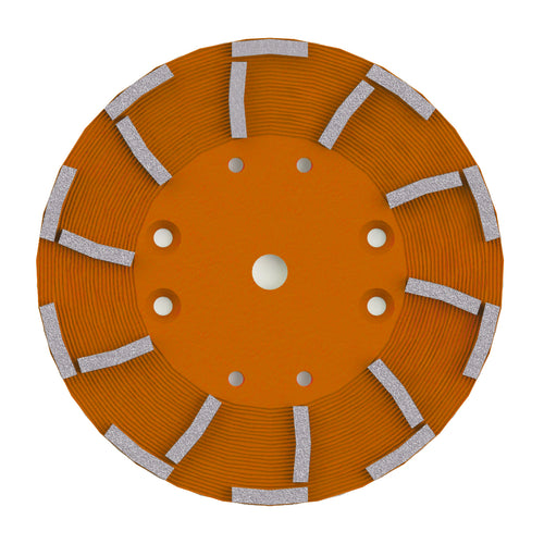 EDCO 10" - 20 Segment Diamond Disc (Orange) Soft Bond for Very Hard Applications, for use with 10" Magna-Trap® Turbo Grinder.

30-40 Grit, designed for intensive grinding of coarse, uneven slab surfaces and efficiently removing coatings while delivering a smooth, refined finish.