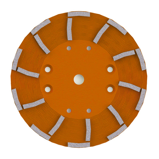 EDCO 10" - 20 Segment Diamond Disc (Orange) Soft Bond for Very Hard Applications, for use with 10" Magna-Trap® Turbo Grinder.

30-40 Grit, designed for intensive grinding of coarse, uneven slab surfaces and efficiently removing coatings while delivering a smooth, refined finish.