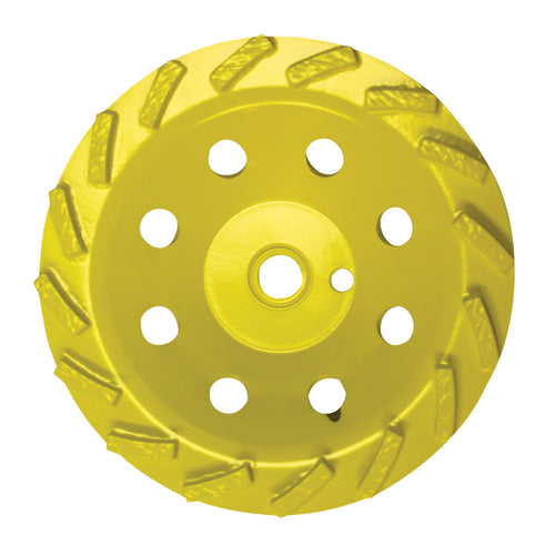 EDCO 7" Diamond Cupwheel, 40-50 Grit, Dry - Hard Bond for use with Magna-Trap® 7" Turbo Grinder.

This 17-segment dry grinding wheel is designed for efficient concrete grinding and coating removal. Compatible with Rigid Head and Flex Head Assemblies.