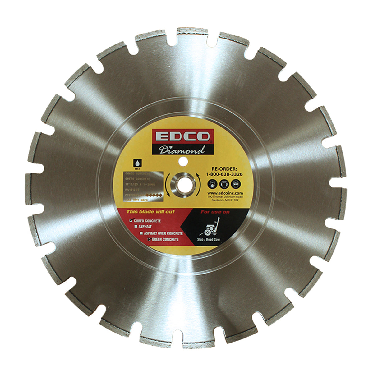 EDCO 14" Asphalt/Green Concrete Diamond Blade (14” x .125 x 1”) for use with 14" Walk-Behind Saws.