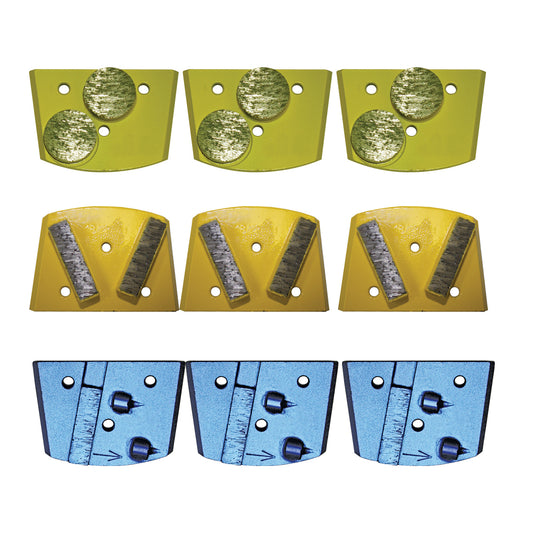 EDCO Tooling Package for use with Magna-Trap® 10″ Turbo Grinder, 7″ Turbo/Edge Grinder, Turbo-Lite Grinder (Soft Concrete)

Includes:

3 Double Dyma-Dots (Yellow)
3 Dyma-Segs (Yellow)
3 PCD w/Backing Segment (Left Hand)