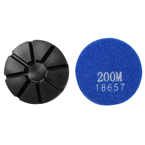 EDCO 3″ 200-Grit Premium Metal Resin Puck with Velcro Back for Magna-Trap® Floor Grinders.

Made from a combination of metal powders and resins, these pucks offer double the durability of standard resin pucks. Designed as robust hybrids, available in up to 400-Grit and effective for both wet and dry polishing applications.