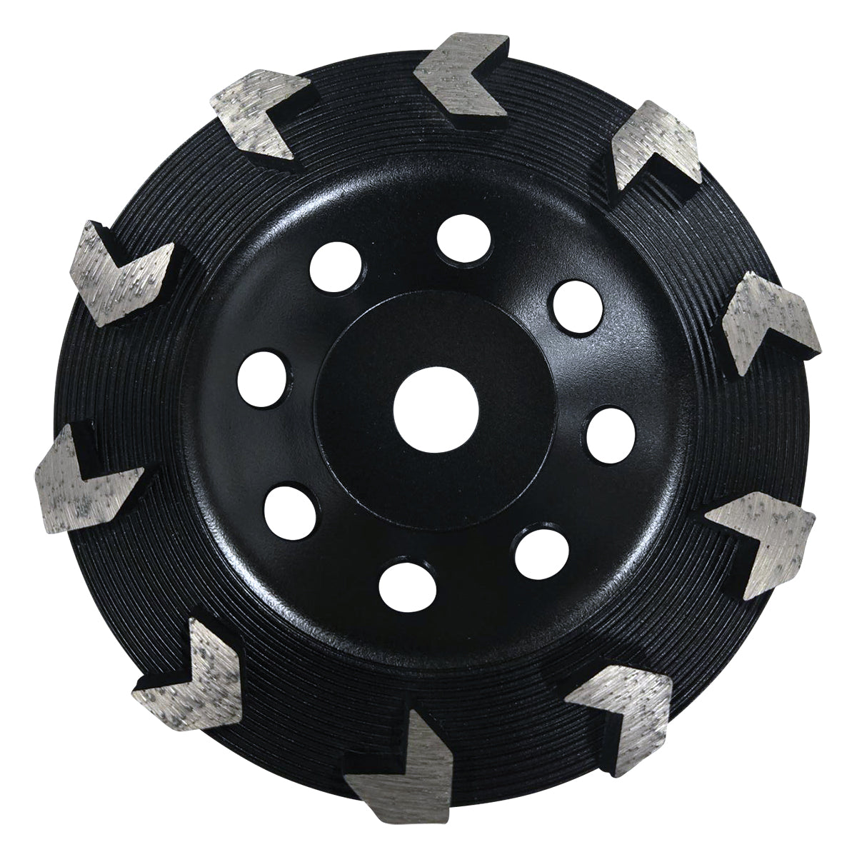 EDCO 7” Premium Arrow Cupwheel 10seg Non-Threaded 5/8 &amp; 7/8 Arbor.

Nut Adapter Set Sold Separately.

(Only For Hand Held Grinders)