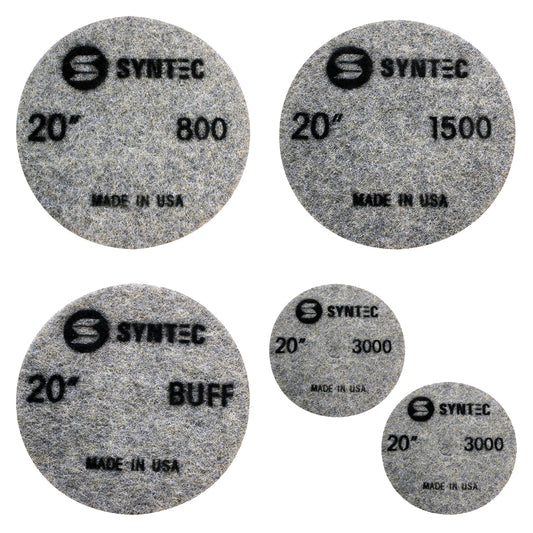 EDCO Multi-Pack of 20" Burnishing Pads (1x 800/1500/Buff, 2x 3000-Grit) for use with Magna-Trap® Grinders/Polishers.

Burnishing pads featuring fine-grit Diamond and Resin that generate heat to activate the floor guard, producing a polished surface with a brilliant shine.