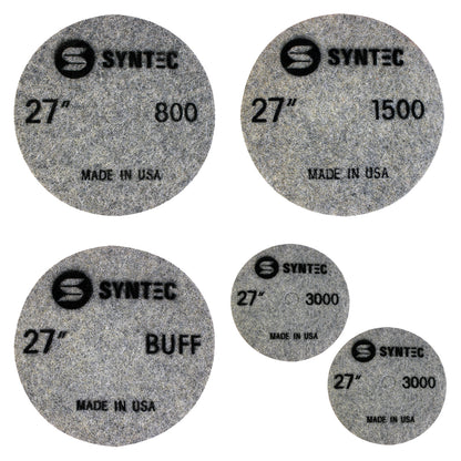 EDCO Multi-Pack of 27" Burnishing Pads (1x 800/1500/Buff, 2x 3000-Grit) for use with Magna-Trap® Grinders/Polishers.

Burnishing pads featuring fine-grit Diamond and Resin that generate heat to activate the floor guard, producing a polished surface with a brilliant shine.